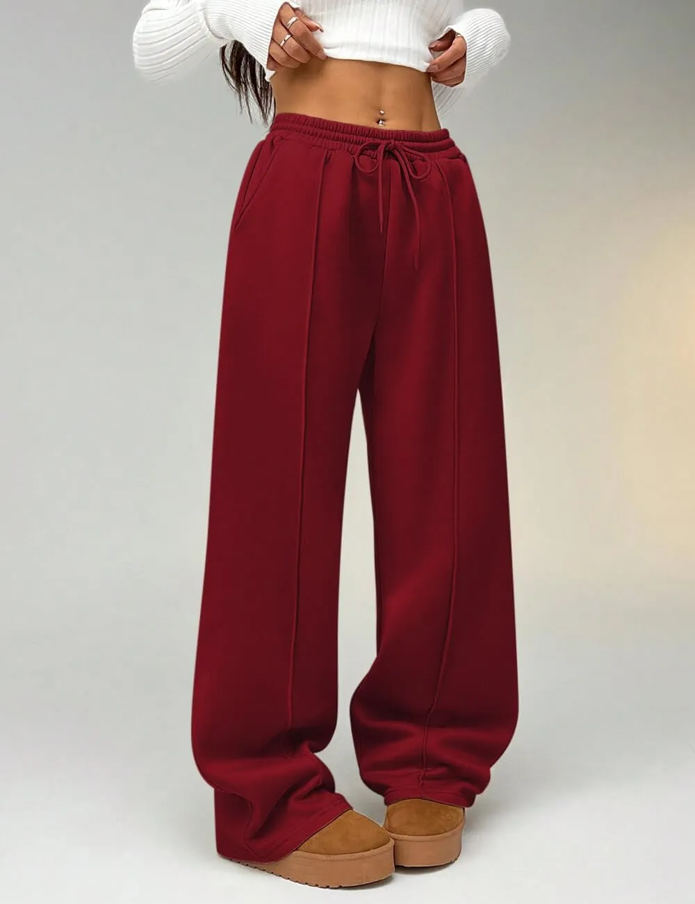 HeSaYep Women's Wide Leg Fleece Sweatpants High Waist Baggy Pants Drawstring Athletic Sweat Pants