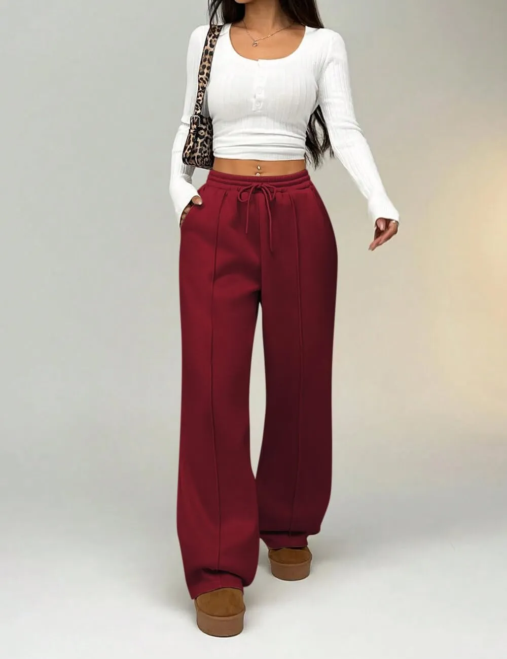 HeSaYep Women's Wide Leg Fleece Sweatpants High Waist Baggy Pants Drawstring Athletic Sweat Pants