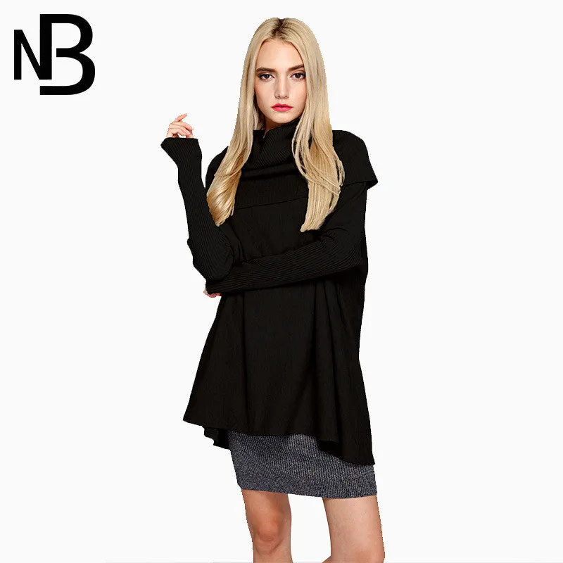 High Neck Long Batwing Sleeves Pure Color Loose Sweater