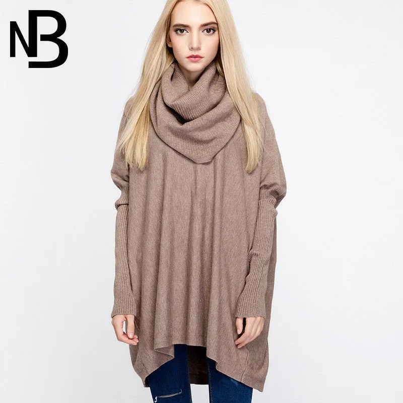 High Neck Long Batwing Sleeves Pure Color Loose Sweater