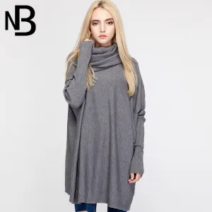 High Neck Long Batwing Sleeves Pure Color Loose Sweater