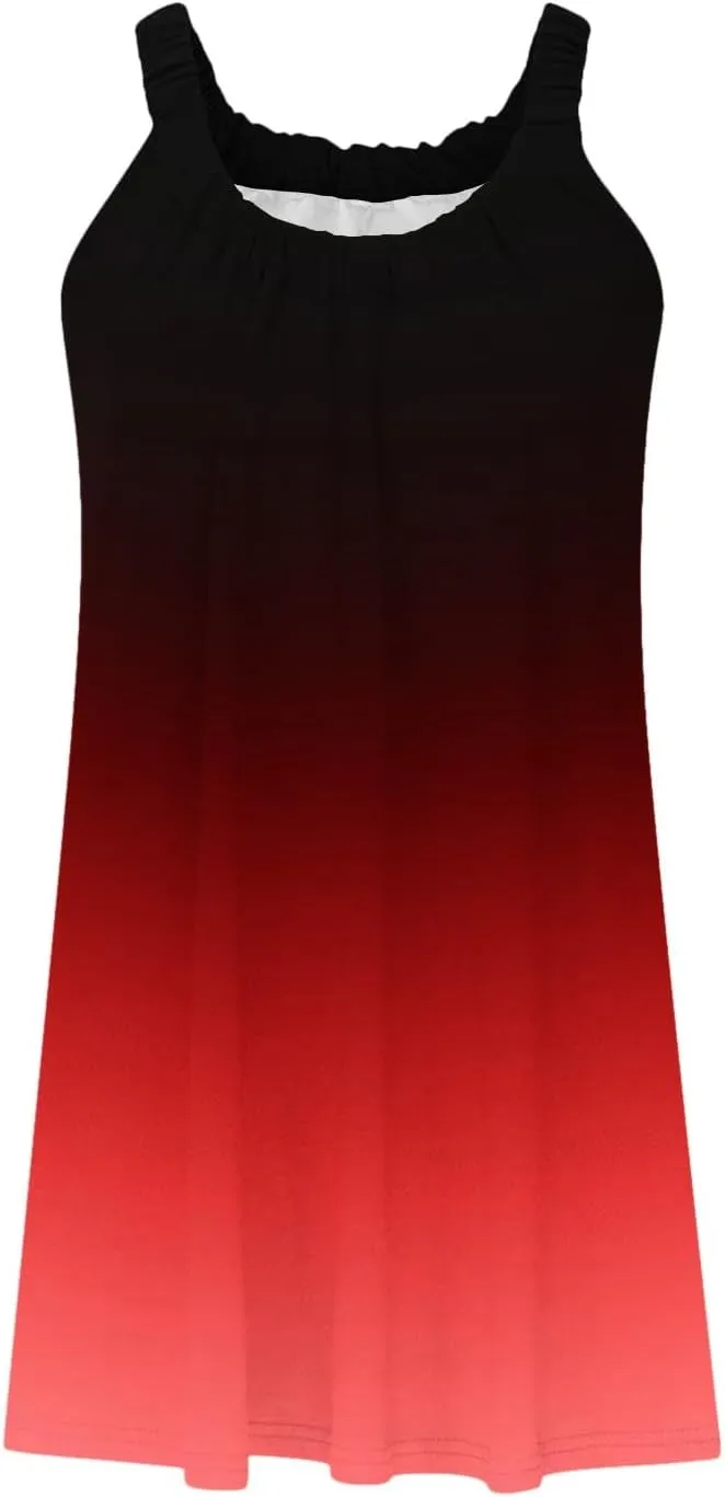 hlysgo Mini Dresses for Women 2025 Summer Tie-Dye Print Short Beach Coverup Dress Casual Loose Fit Sleeveless Mini Sundress