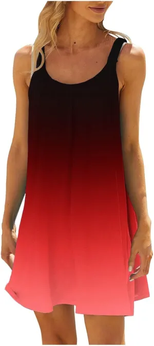 hlysgo Mini Dresses for Women 2025 Summer Tie-Dye Print Short Beach Coverup Dress Casual Loose Fit Sleeveless Mini Sundress