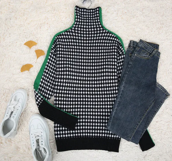 Hondstooth Turtleneck Trui
