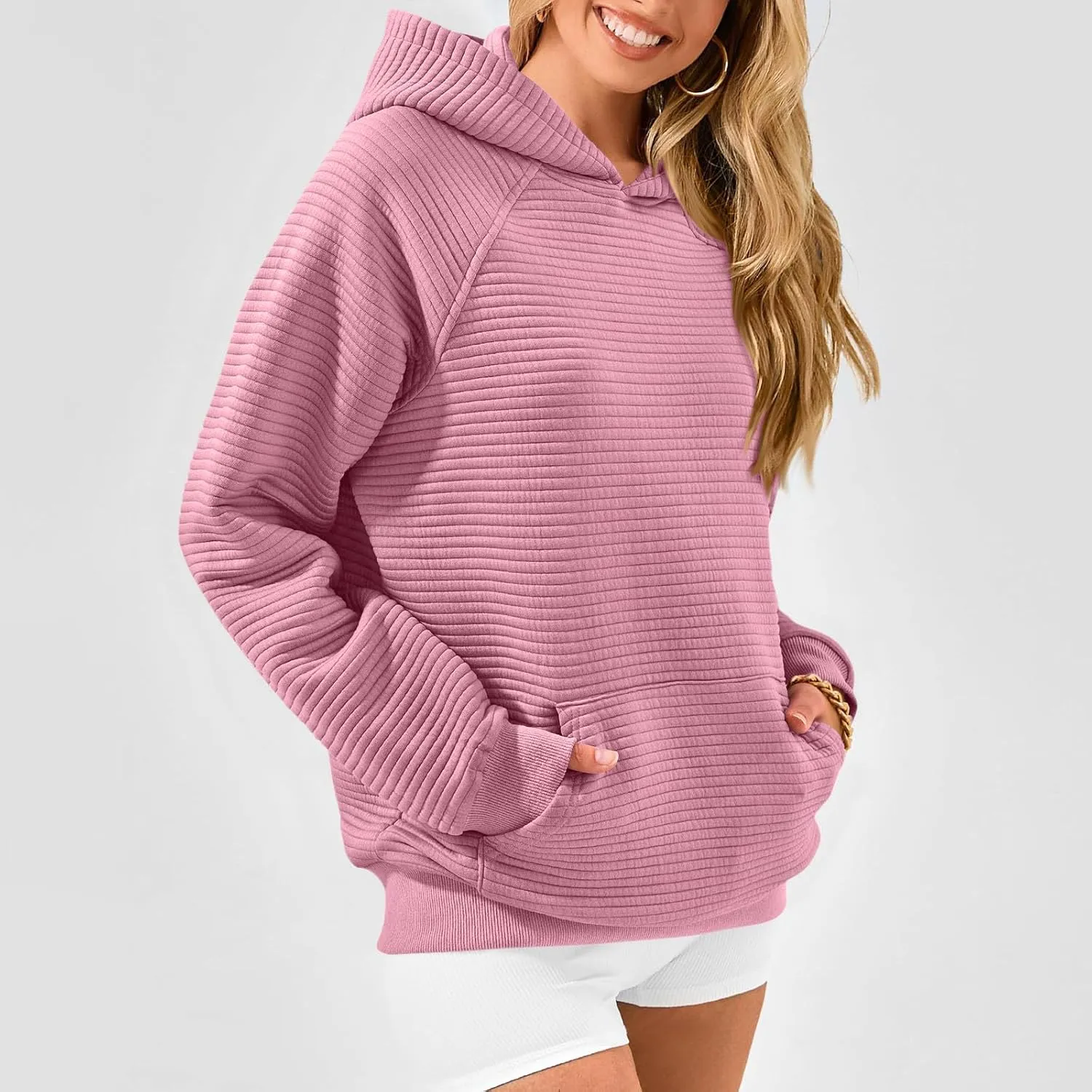 Hoodies for Women Casual Hooded Oversized Sweatshirts with Kangaroo Pocket Raglan Long Sleeve Loose Pullover Tops