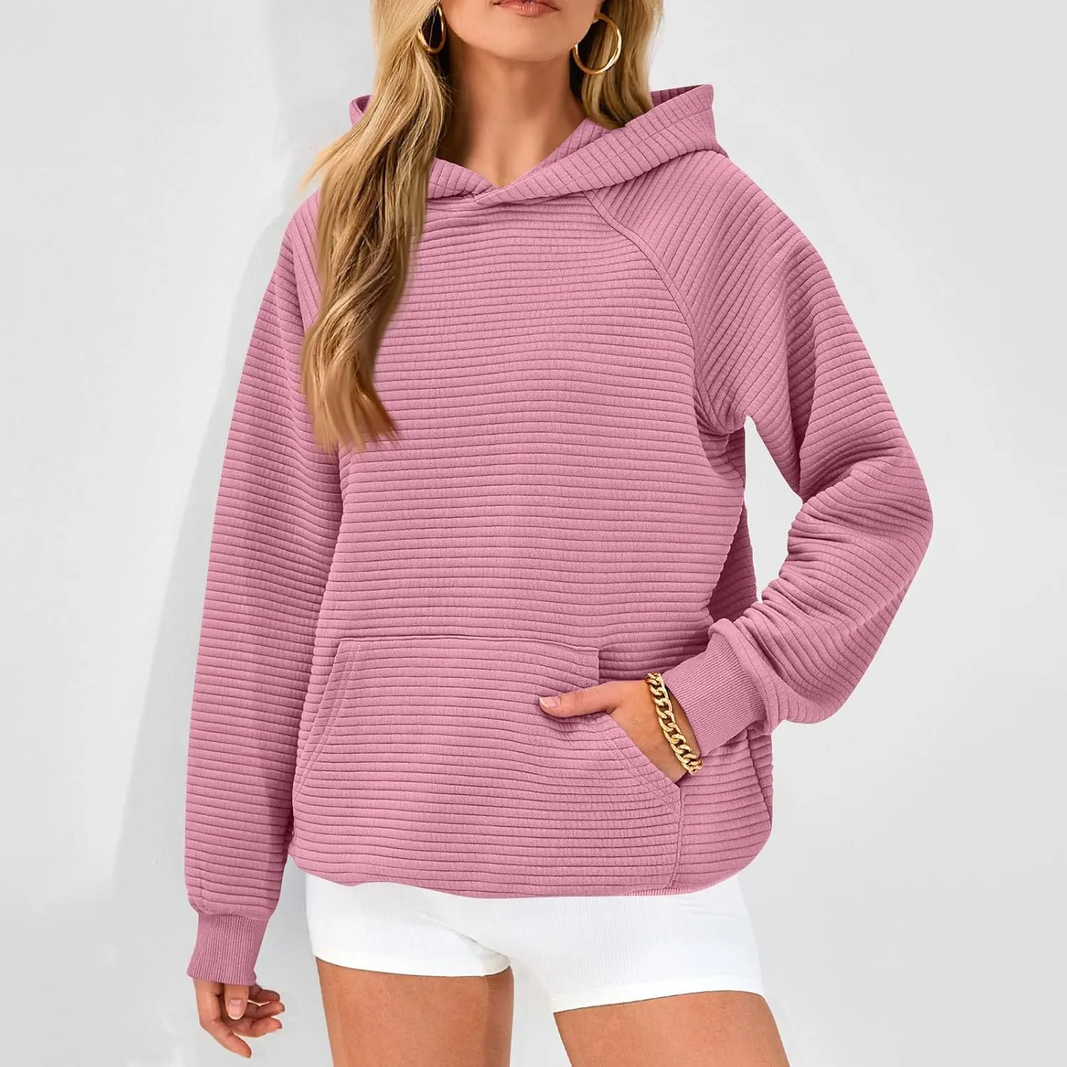 Hoodies for Women Casual Hooded Oversized Sweatshirts with Kangaroo Pocket Raglan Long Sleeve Loose Pullover Tops