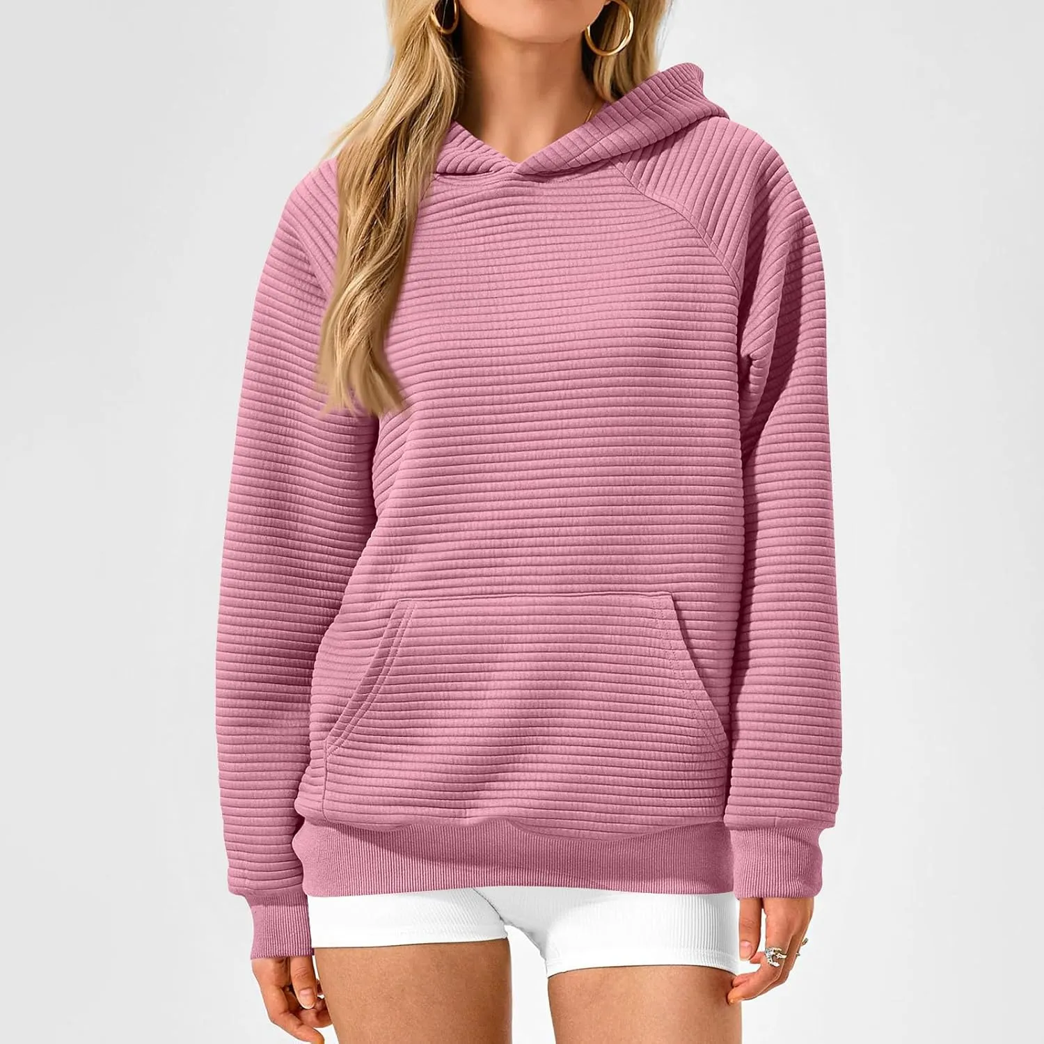 Hoodies for Women Casual Hooded Oversized Sweatshirts with Kangaroo Pocket Raglan Long Sleeve Loose Pullover Tops