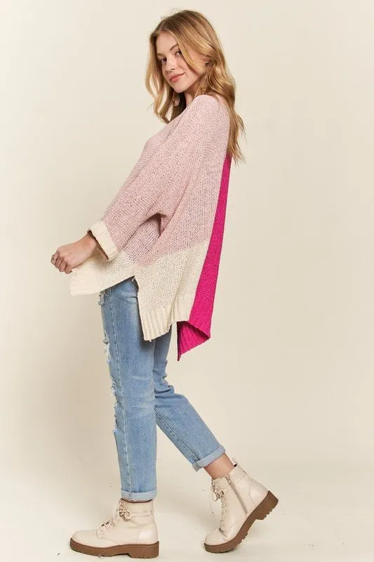 Hot Pink Color Block Tunic Sweater