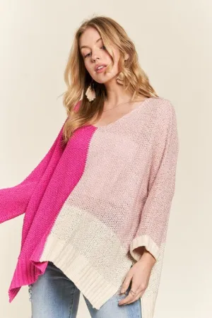 Hot Pink Color Block Tunic Sweater