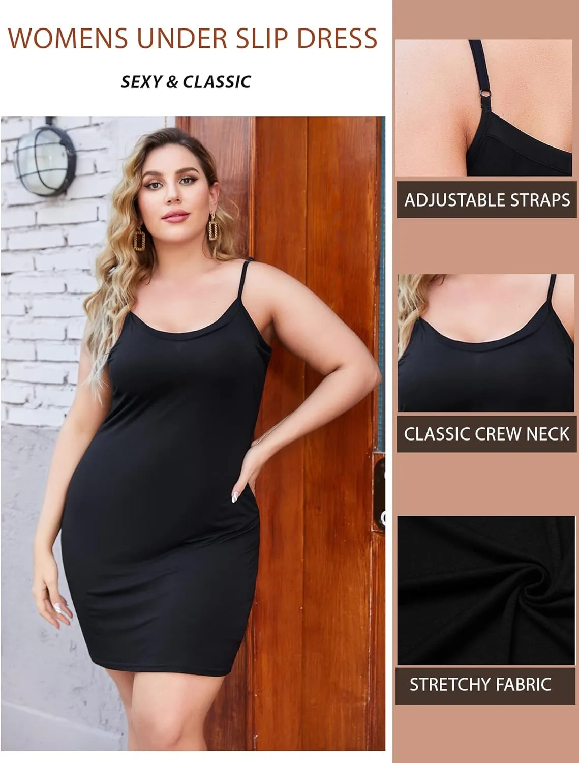 IN'VOLAND Women Full Slips Sexy Chemise Nightgown V Neck Straight Dress Nightwear (Light Khaki, 16 Plus)