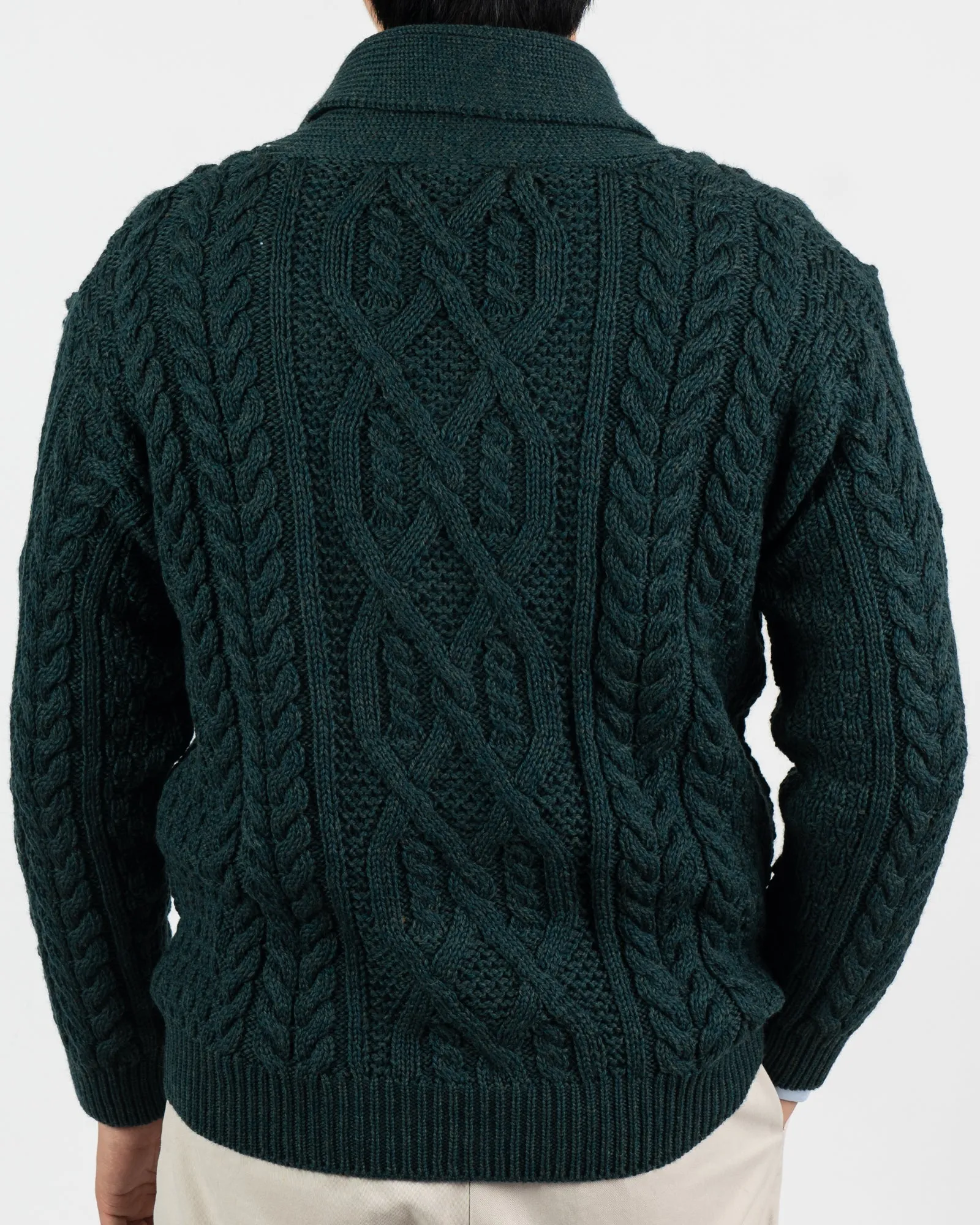 Irish Aran Green Shawl Collar Sweater