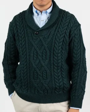 Irish Aran Green Shawl Collar Sweater