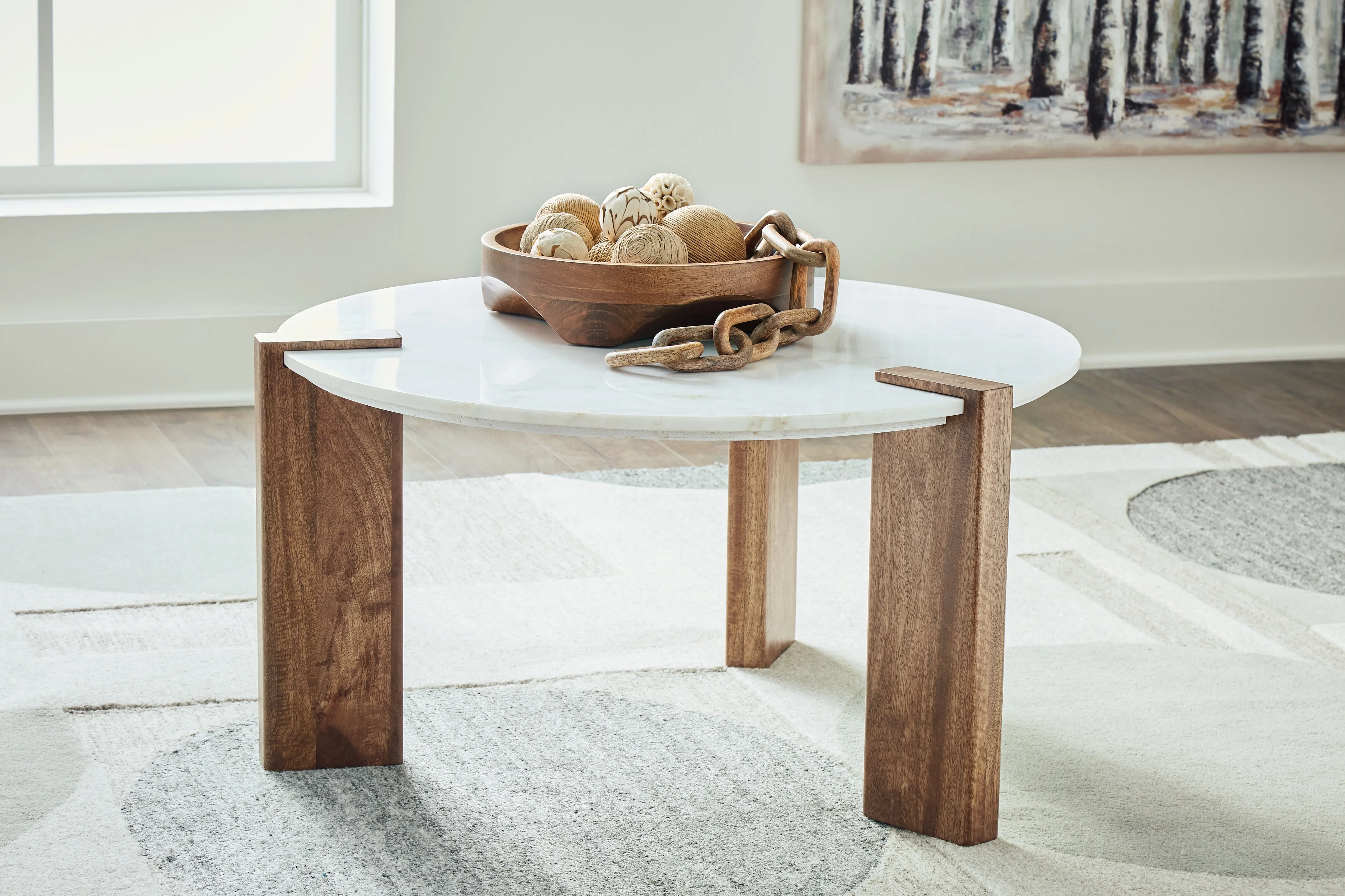 Isanti Coffee Table with 1 End Table in White/Brown