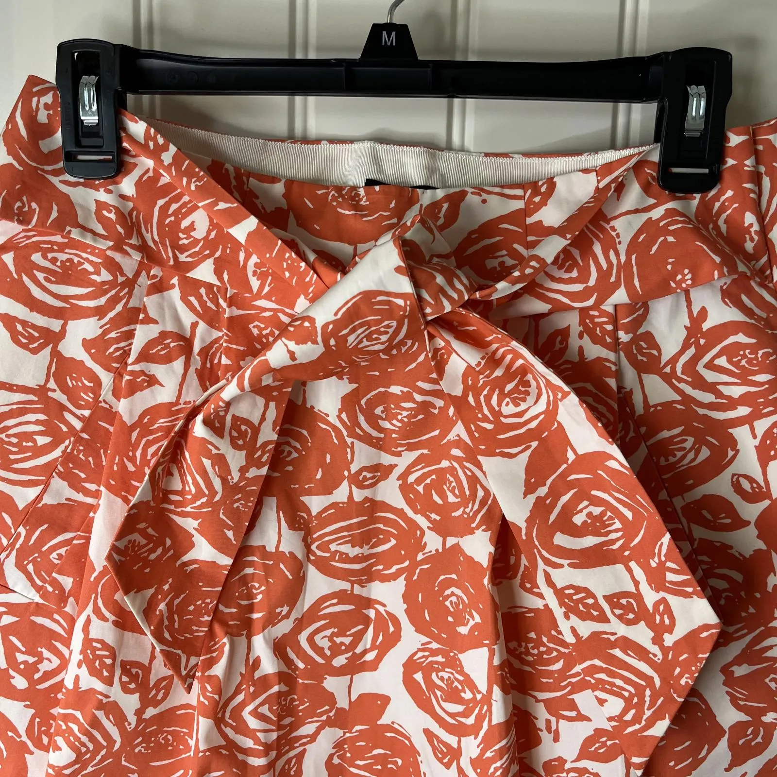 J. Crew Coral / Cream Skirt with Tie Belt Hidden Pockets Side Zipper Size 2