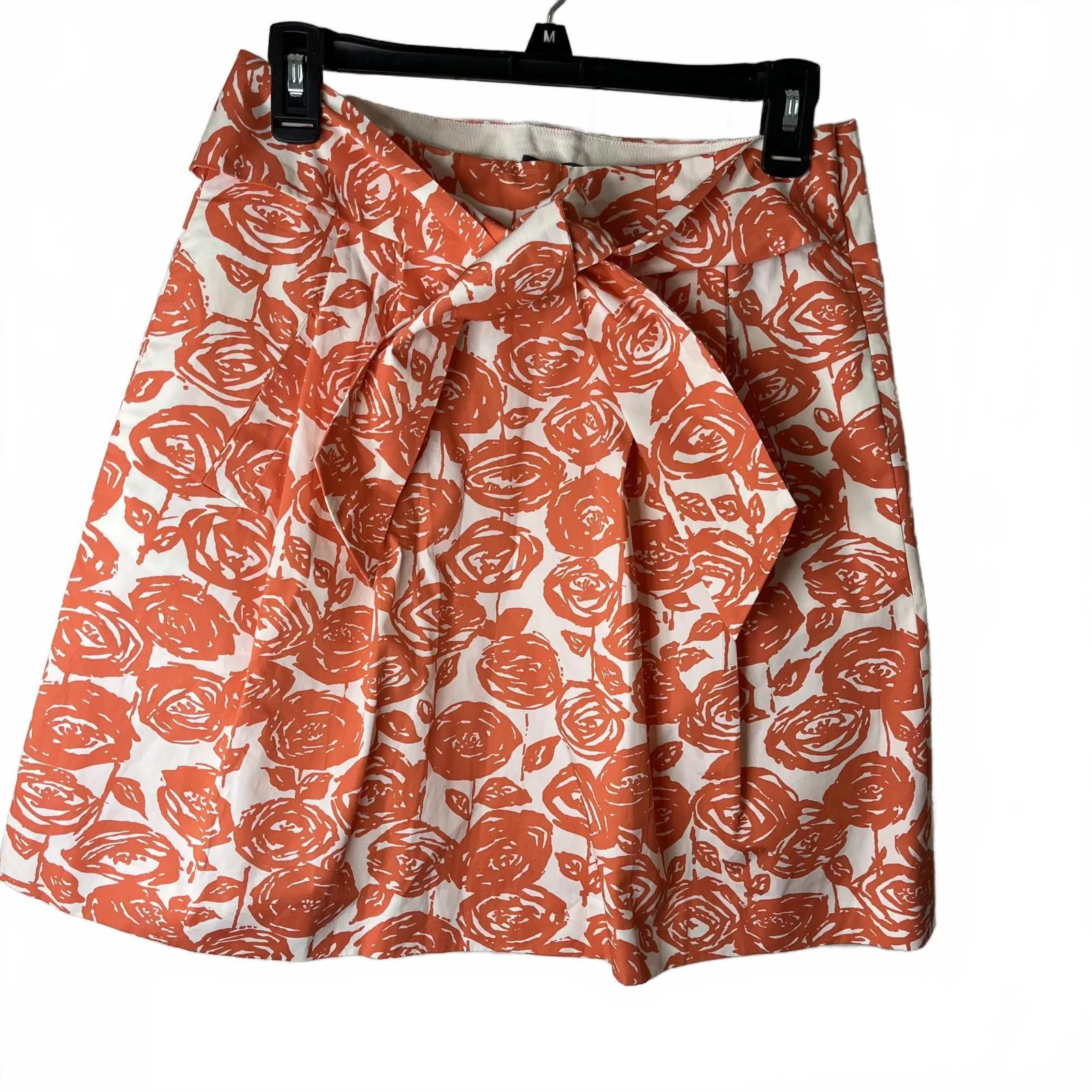 J. Crew Coral / Cream Skirt with Tie Belt Hidden Pockets Side Zipper Size 2