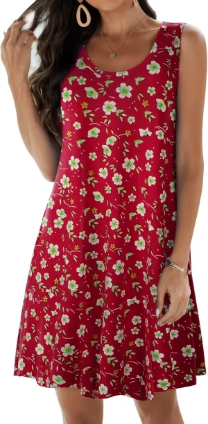 JollieLovin Women Summer Sundress Plus Size Tank Sleeveless T-Shirt Dress Beach Swing Loose Fit Casual