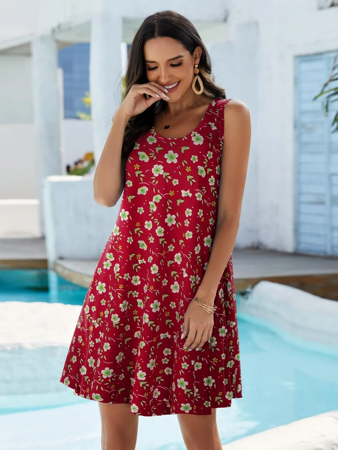 JollieLovin Women Summer Sundress Plus Size Tank Sleeveless T-Shirt Dress Beach Swing Loose Fit Casual