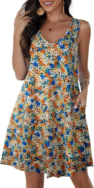 JollieLovin Women Summer Sundress Plus Size Tank Sleeveless V Neck Dress Beach Swing Loose Fit Casual