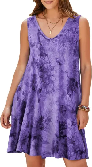 JollieLovin Women V Neck Plus Size Summer Dress 2025 Sleeveless T-Shirt Dress Beach Swing Loose Fit Casual