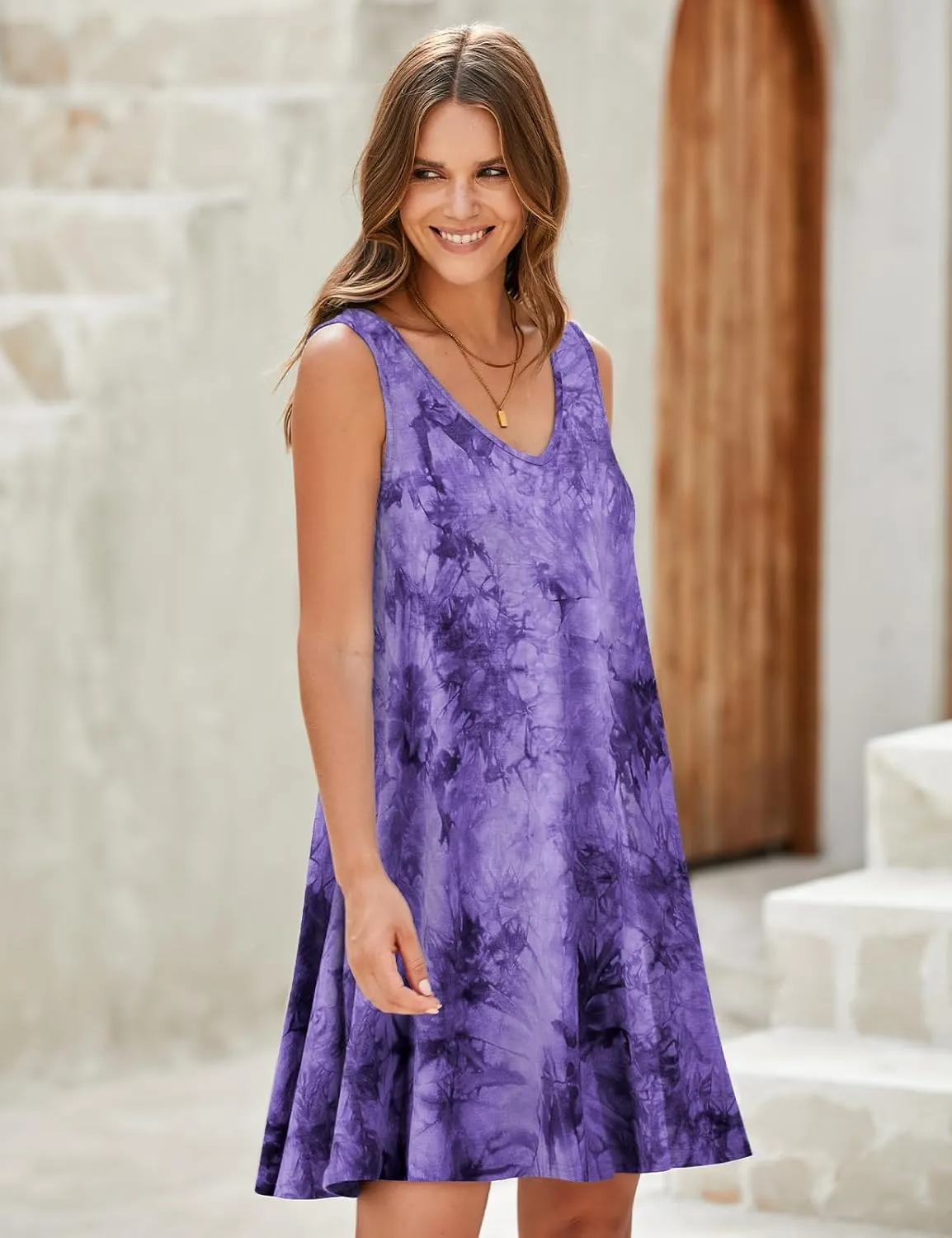 JollieLovin Women V Neck Plus Size Summer Dress 2025 Sleeveless T-Shirt Dress Beach Swing Loose Fit Casual