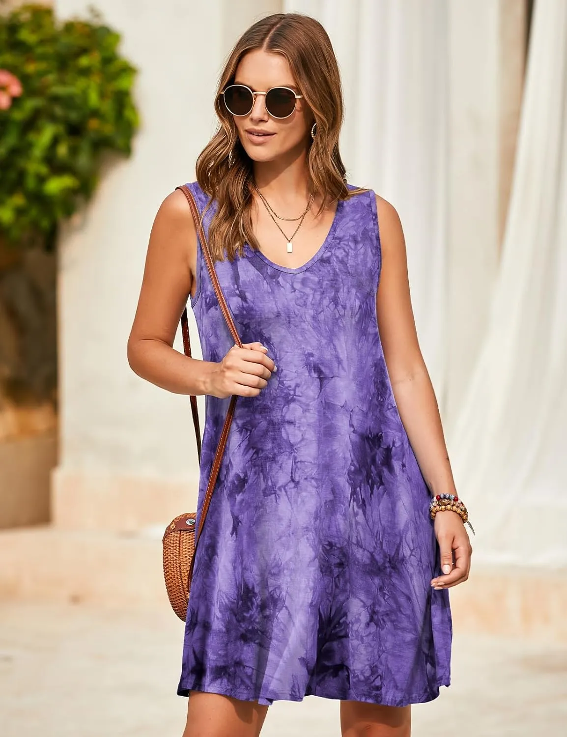 JollieLovin Women V Neck Plus Size Summer Dress 2025 Sleeveless T-Shirt Dress Beach Swing Loose Fit Casual