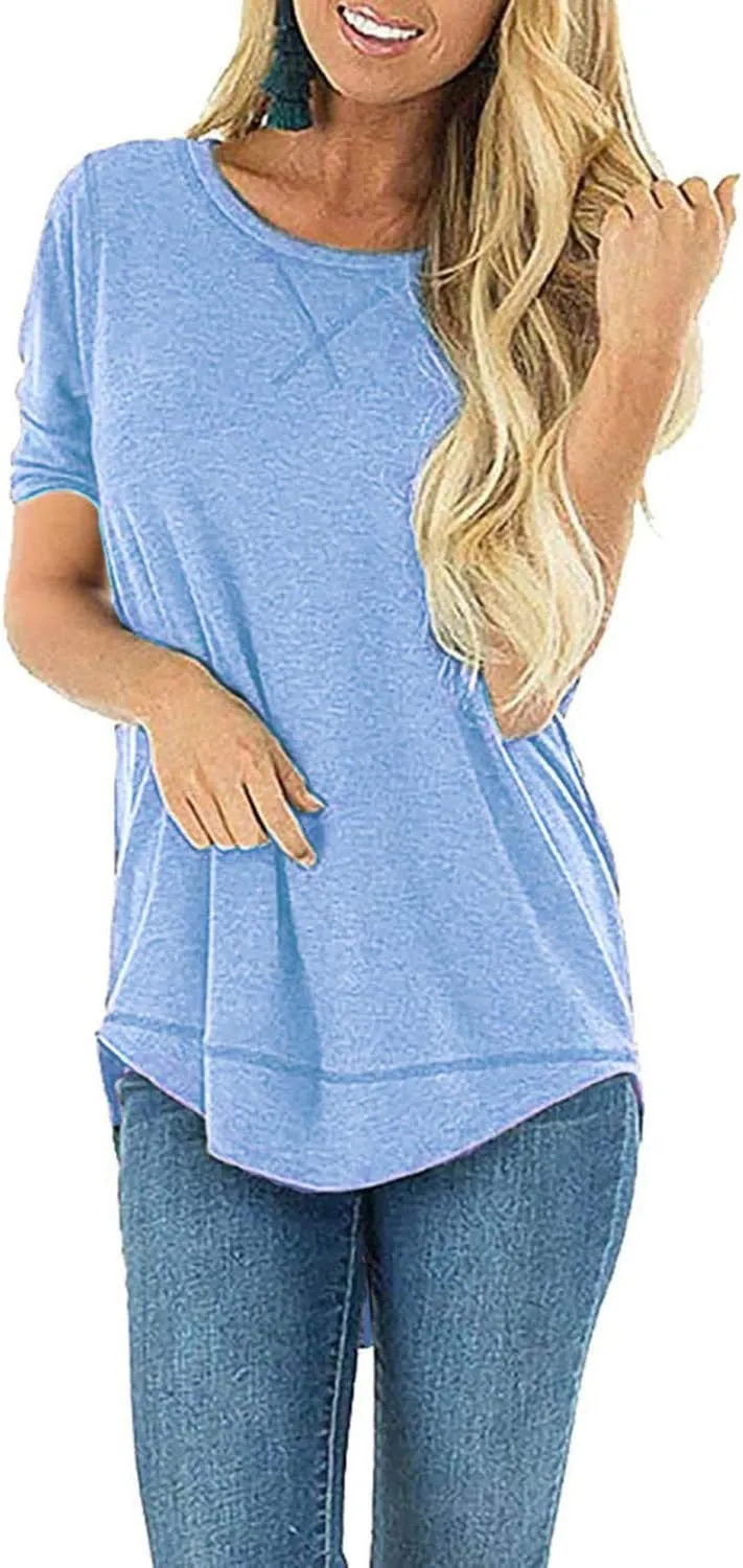 JomeDesign Summer Tops for Women Short Sleeve Side Split Casual Loose Tunic Top