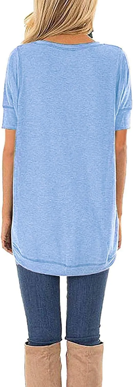 JomeDesign Summer Tops for Women Short Sleeve Side Split Casual Loose Tunic Top