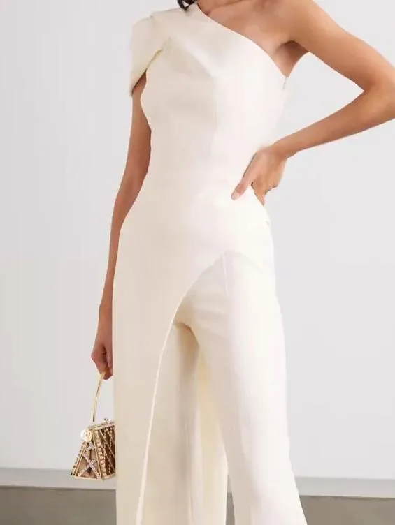 Jumpsuits Slant Shoulder Solid Temperament Trousers Jumpsuit for Women