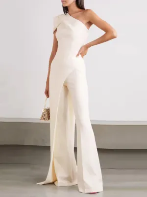 Jumpsuits Slant Shoulder Solid Temperament Trousers Jumpsuit for Women