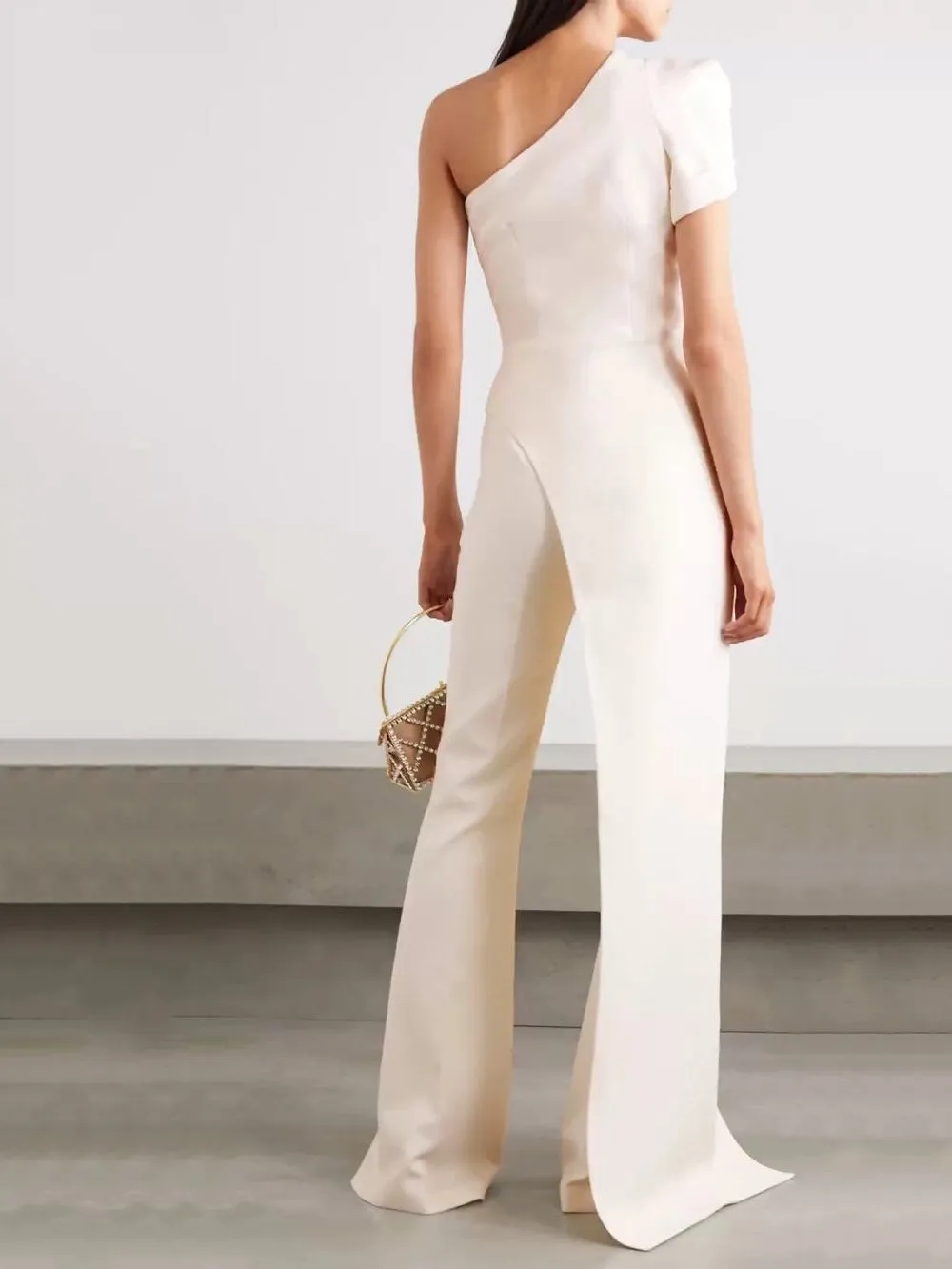 Jumpsuits Slant Shoulder Solid Temperament Trousers Jumpsuit for Women