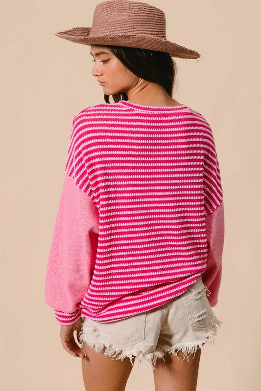 Just Like That Fuchsia Woven Sweater Top