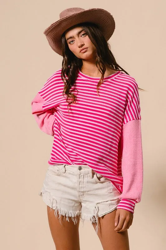 Just Like That Fuchsia Woven Sweater Top