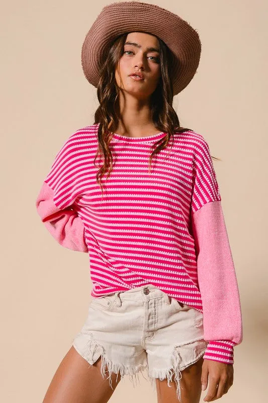 Just Like That Fuchsia Woven Sweater Top