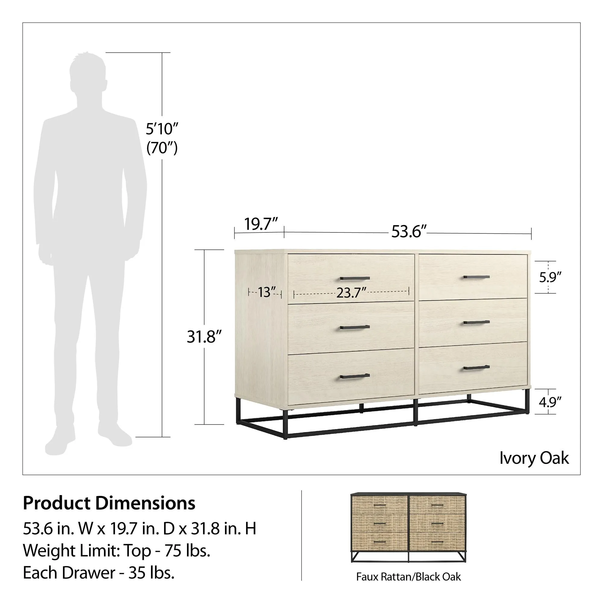 Kelly 6 Drawer Dresser