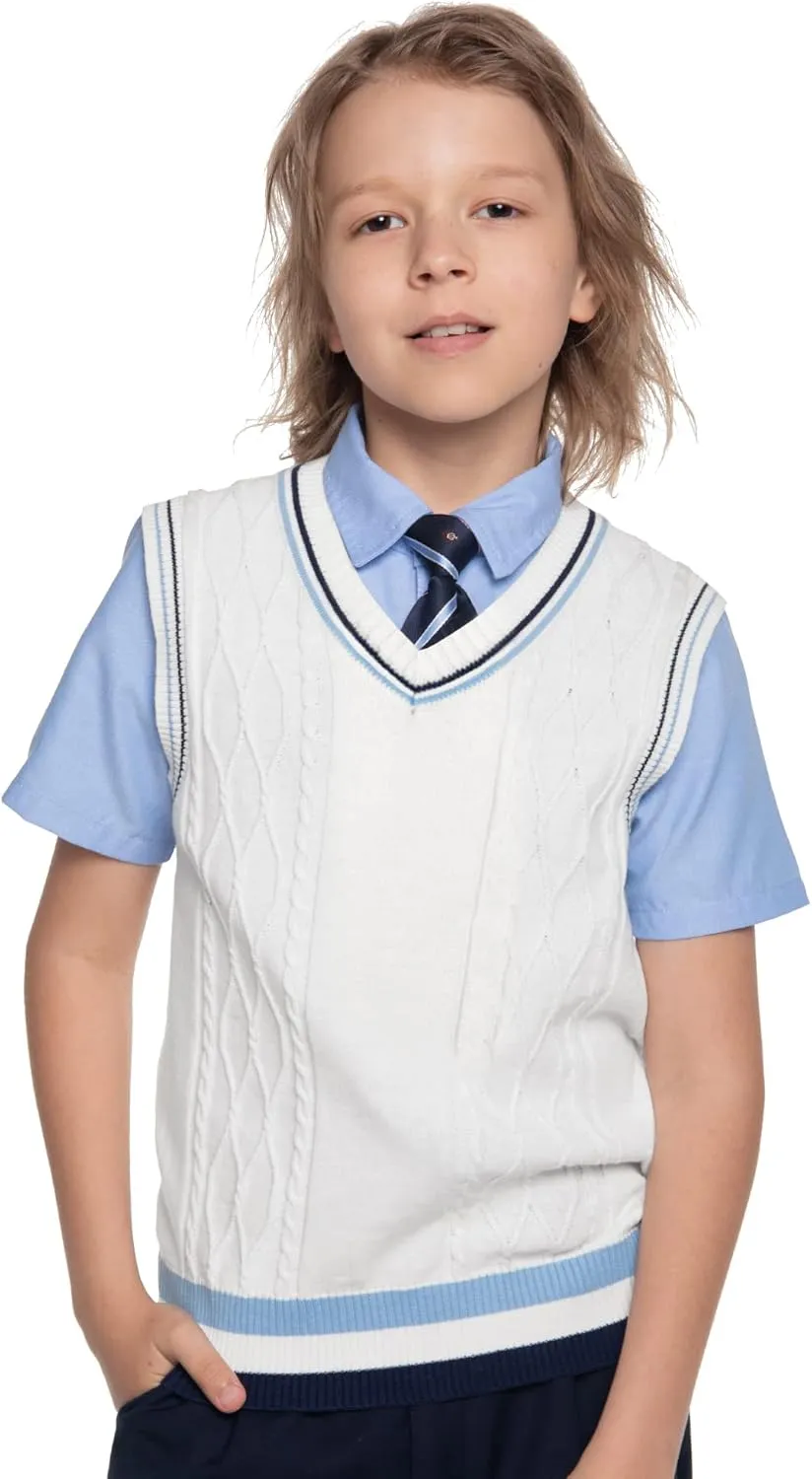 Kid Nation Boys Sweater Vest 100% Cotton School Uniform Vest for Girls Boy Toddler Kids Knit Vest