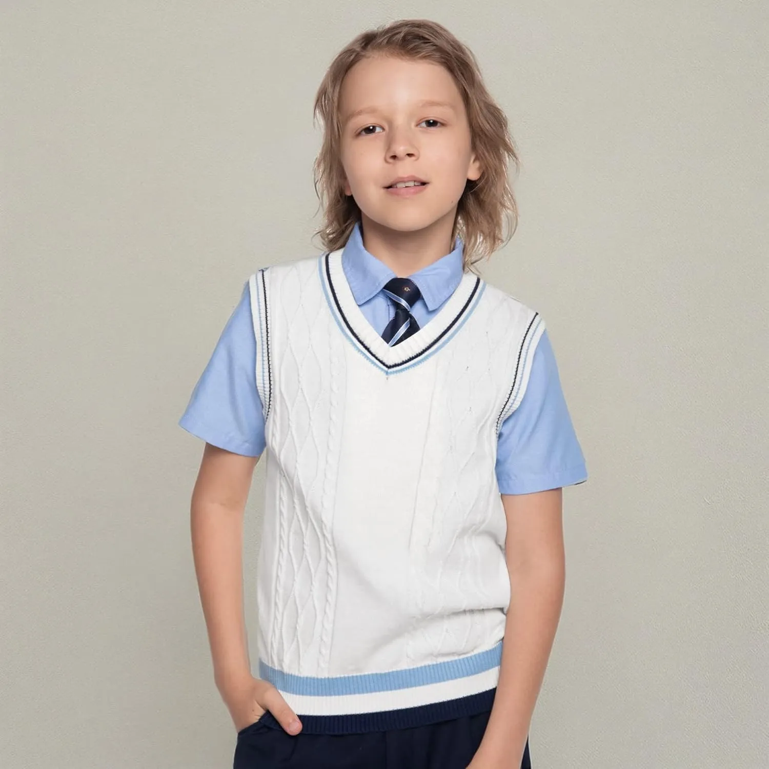 Kid Nation Boys Sweater Vest 100% Cotton School Uniform Vest for Girls Boy Toddler Kids Knit Vest