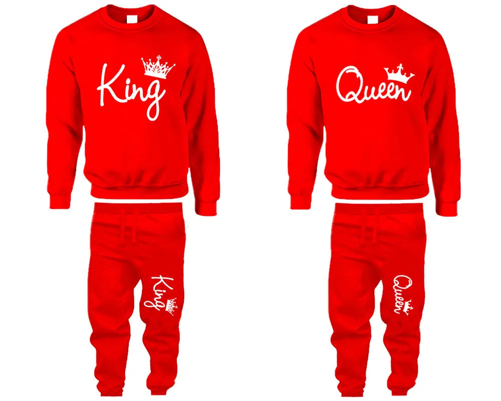 King & Queen Couple Matching Crewneck Sweaters and Jogger Pants – Stylish Unisex Top & Bottom Set | Mix & Match 4 Items Sold Separately