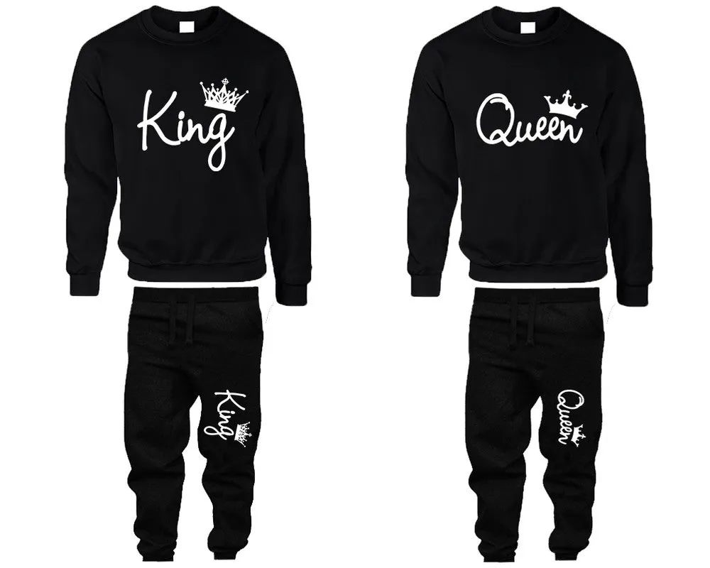 King & Queen Couple Matching Crewneck Sweaters and Jogger Pants – Stylish Unisex Top & Bottom Set | Mix & Match 4 Items Sold Separately