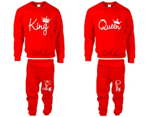 King & Queen Couple Matching Crewneck Sweaters and Jogger Pants – Stylish Unisex Top & Bottom Set | Mix & Match 4 Items Sold Separately