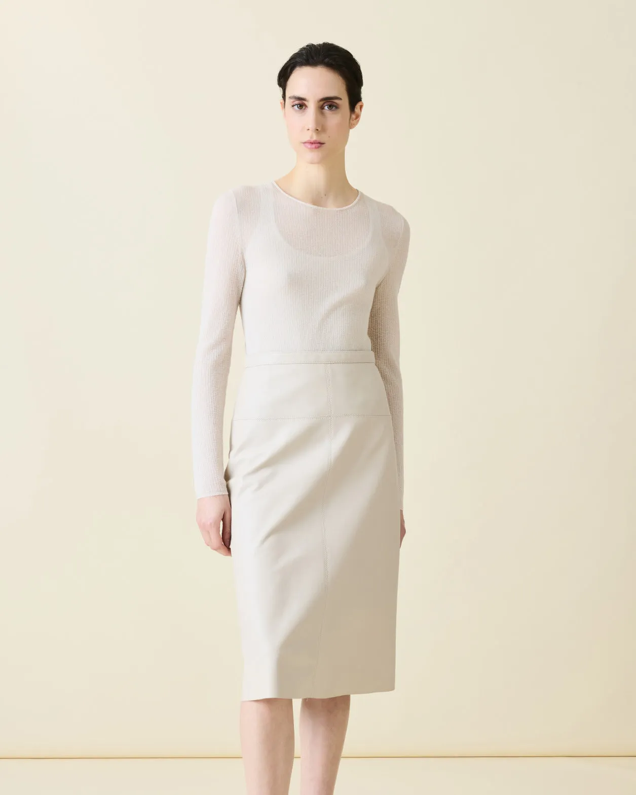 Lamb Nappa Leather Pencil Skirt