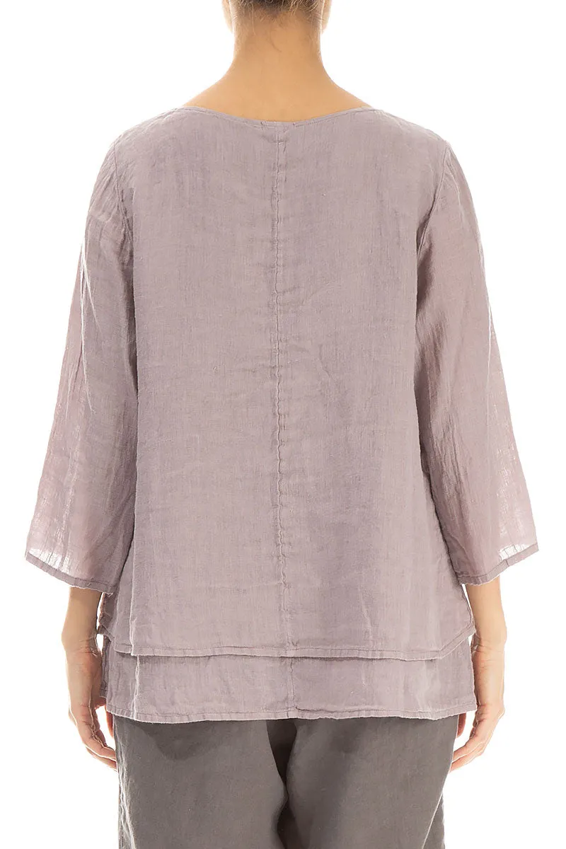 Layered Greige Gauze Linen Blouse