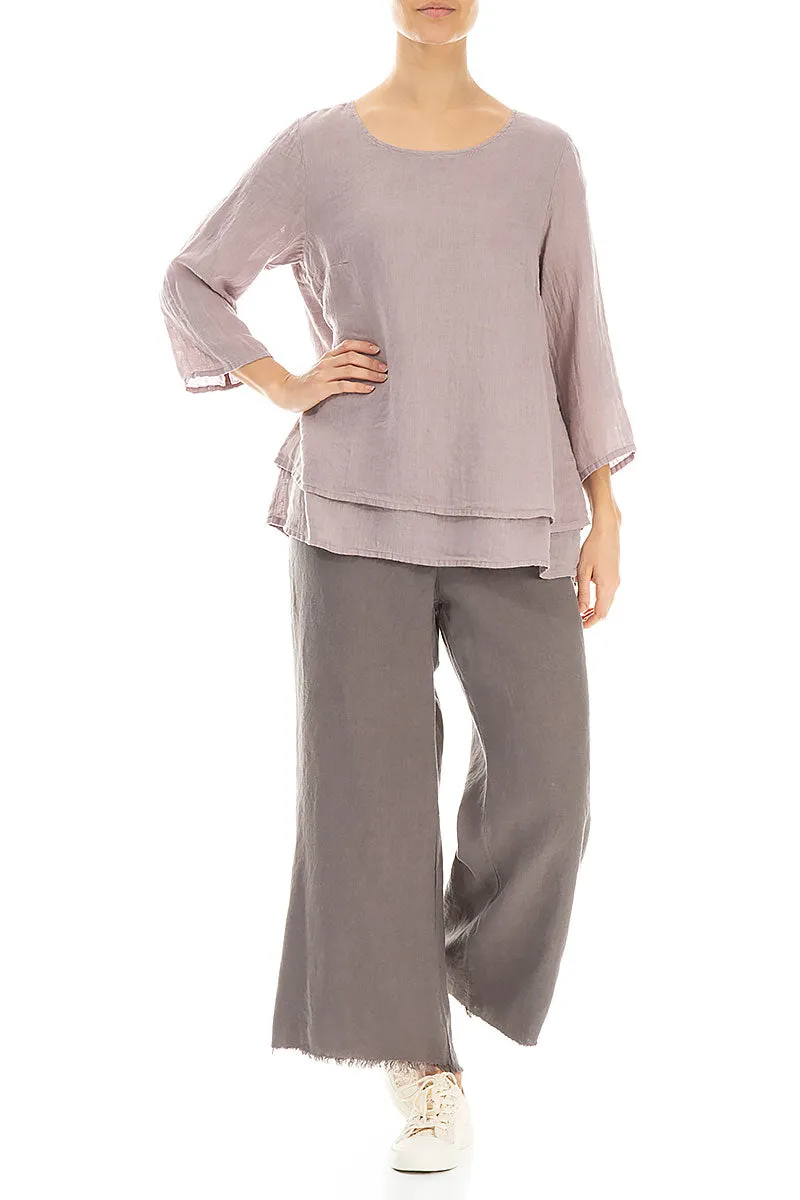 Layered Greige Gauze Linen Blouse