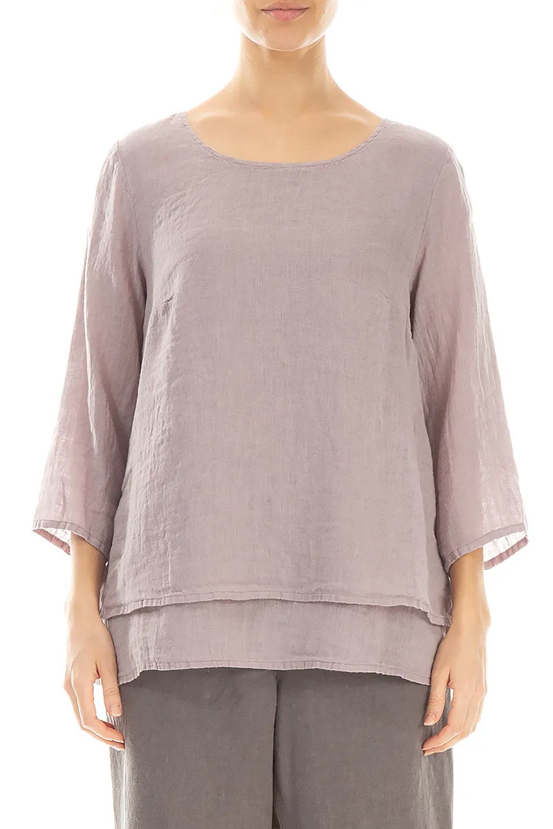 Layered Greige Gauze Linen Blouse