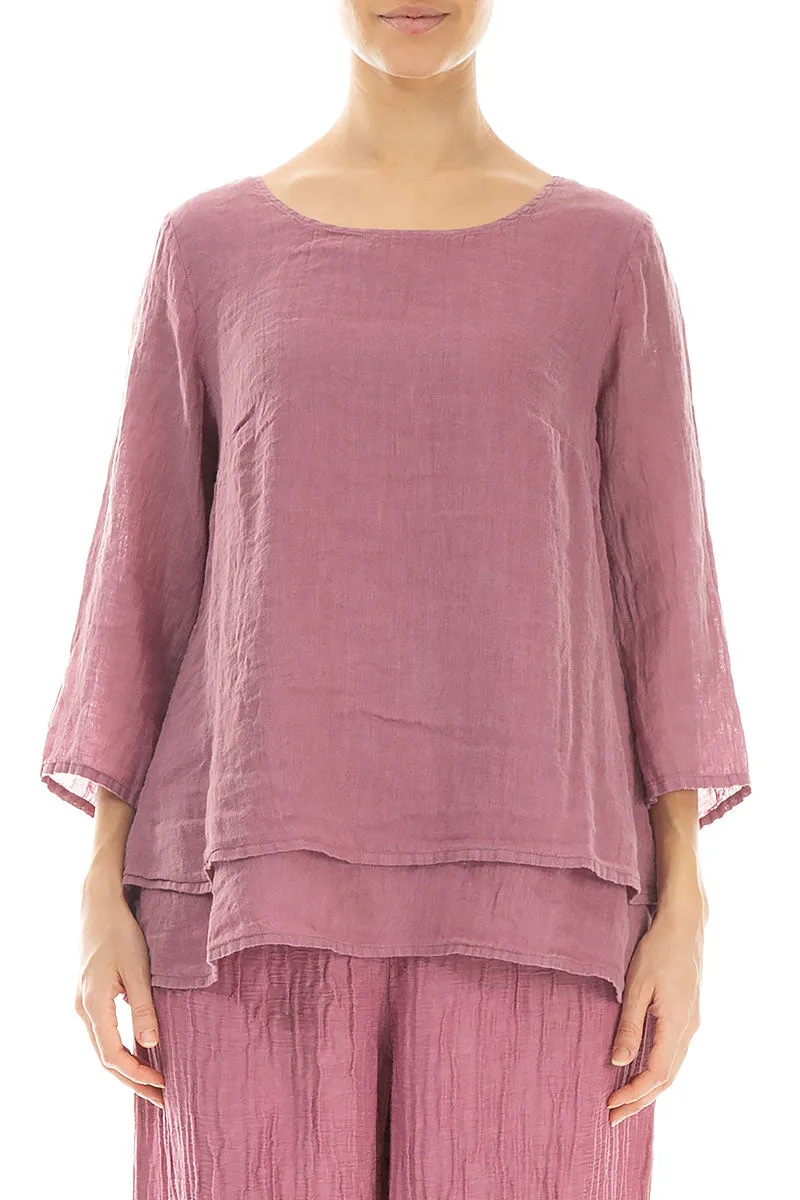 Layered Mauve Taupe Gauze Linen Blouse