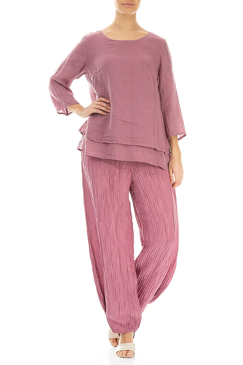 Layered Mauve Taupe Gauze Linen Blouse
