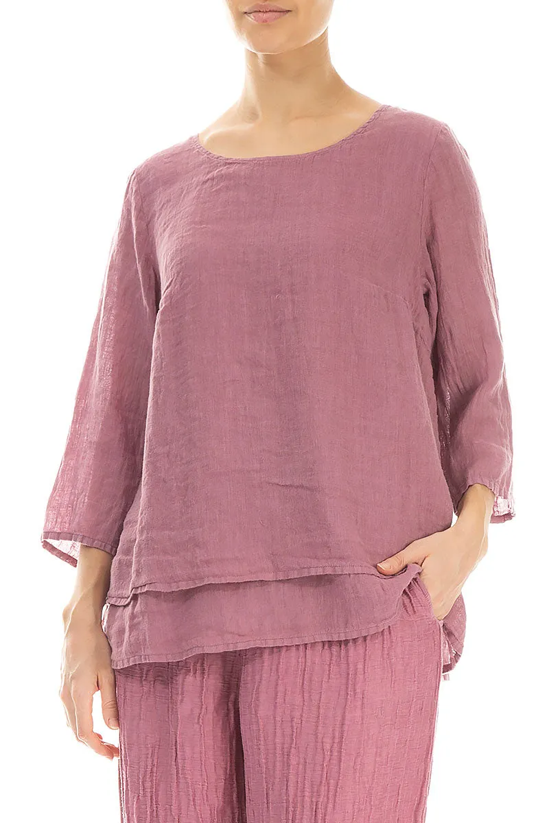 Layered Mauve Taupe Gauze Linen Blouse