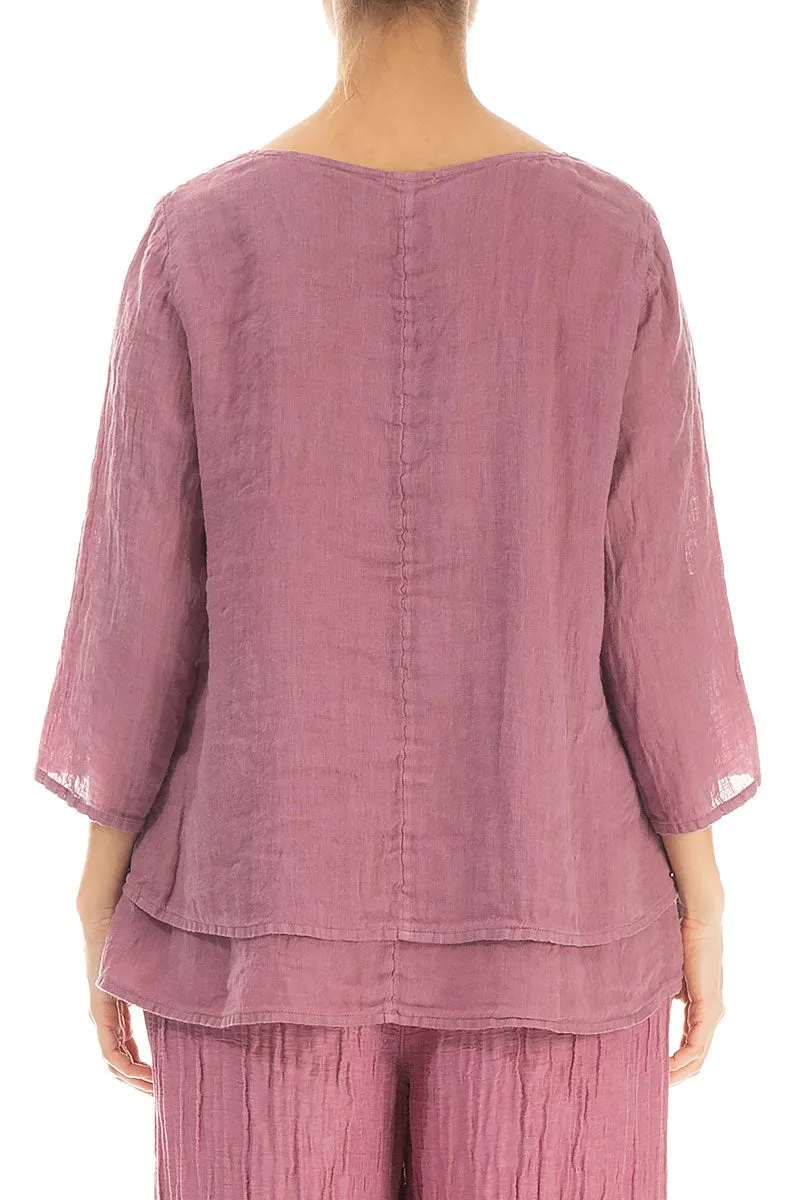 Layered Mauve Taupe Gauze Linen Blouse