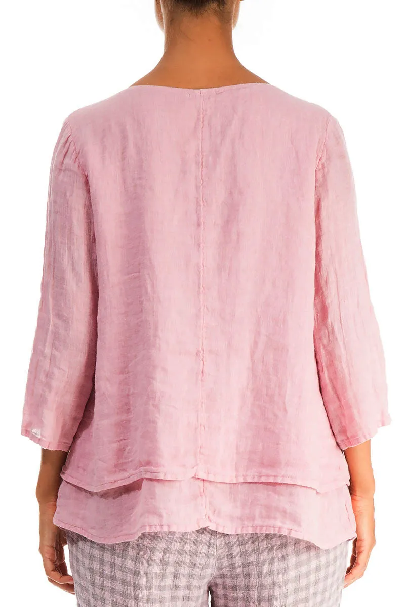 Layered Powder Pink Gauze Linen Blouse
