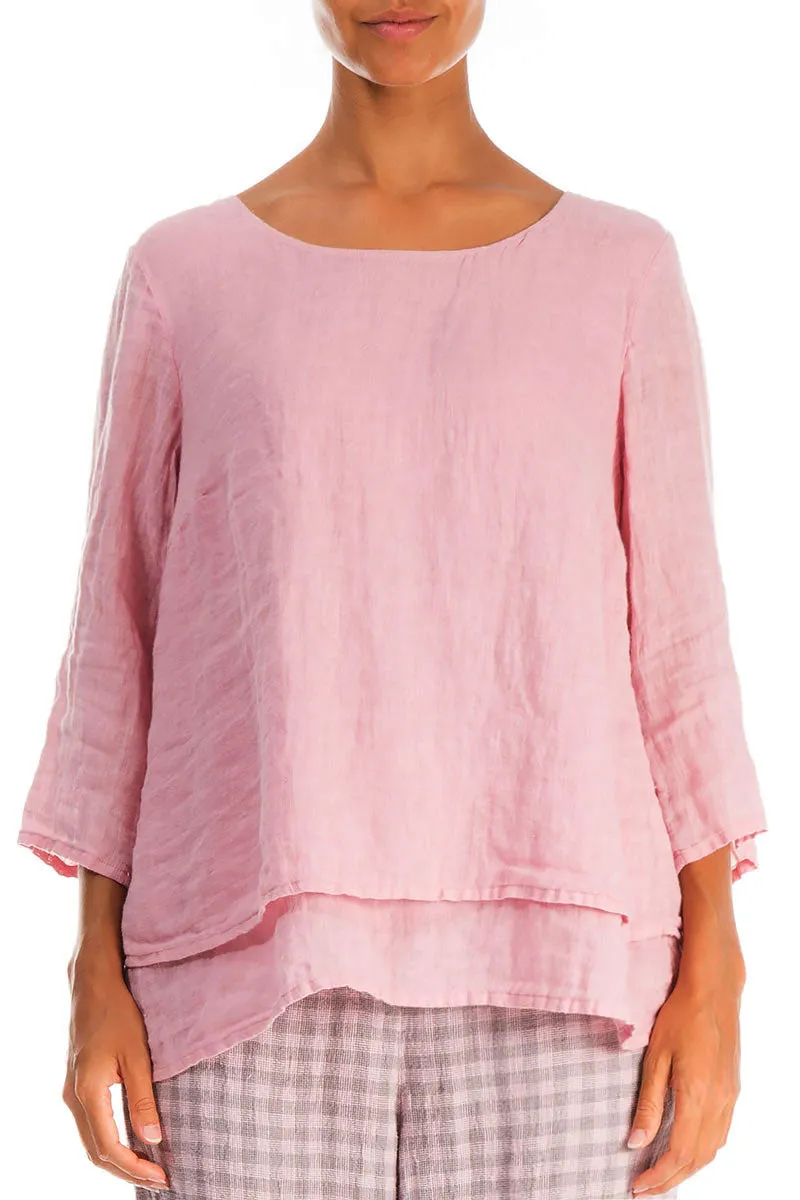 Layered Powder Pink Gauze Linen Blouse