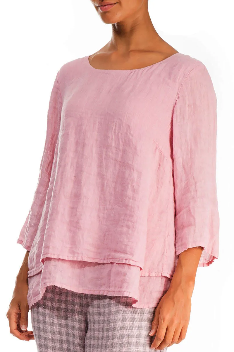 Layered Powder Pink Gauze Linen Blouse